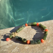 Bracelet natural Jade with Coral in silver with gilding